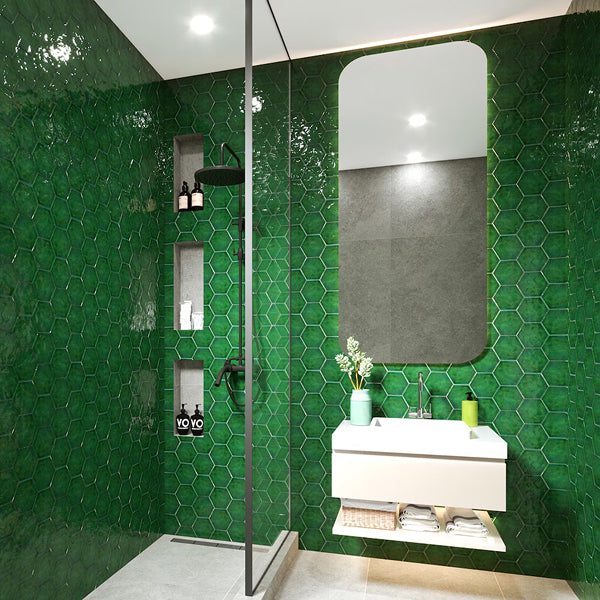 Merola Tile Viva Hex Antic Verde Ceramic Wall Tile 5.88 inch Width 6.75 inch Length 9.24 sq ft/case Glossy Hexagon Finish