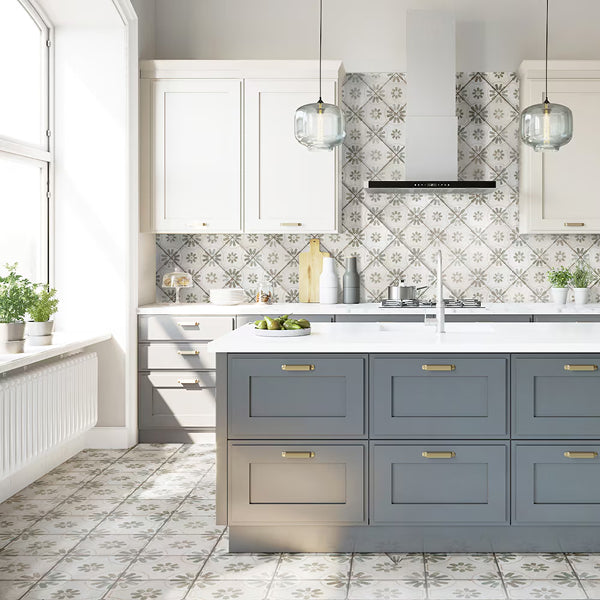 Merola Tile Kings Blume Encaustic Sage 17.63 inch x 17.63 inch Ceramic Floor and Wall Tile (10.95 sq. ft./case)