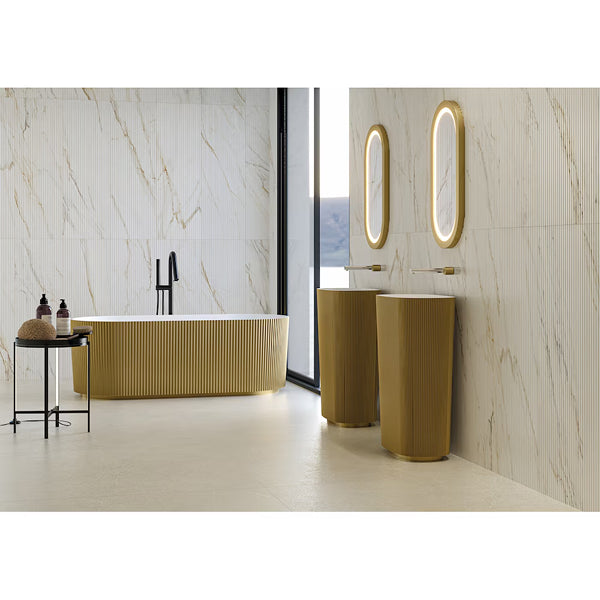 MSI Stone ULC Golden Sunset 16 inch x 48 inch Ceramic Fluted Wall Tile 0.42 inch Thick 5.17 sq ft/each Satin Finish Marble Look