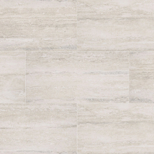 MSI Stone ULC Veneto White Porcelain Tile 0.35 inch Thickness 12 inch Width 16 sq. ft. Coverage Matte Travertine Look Floor and Wall Tile