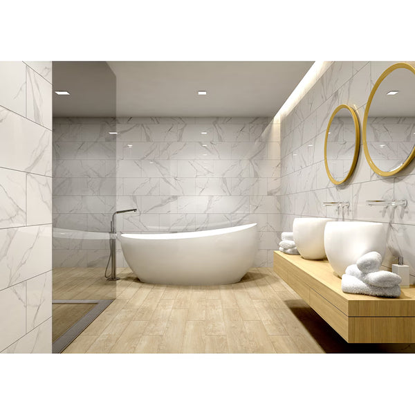MSI Stone ULC Dymo Statuary White Glossy Ceramic Wall Tile 12 inch x 24 inch – 16 sq.ft./case Marble Look High Gloss
