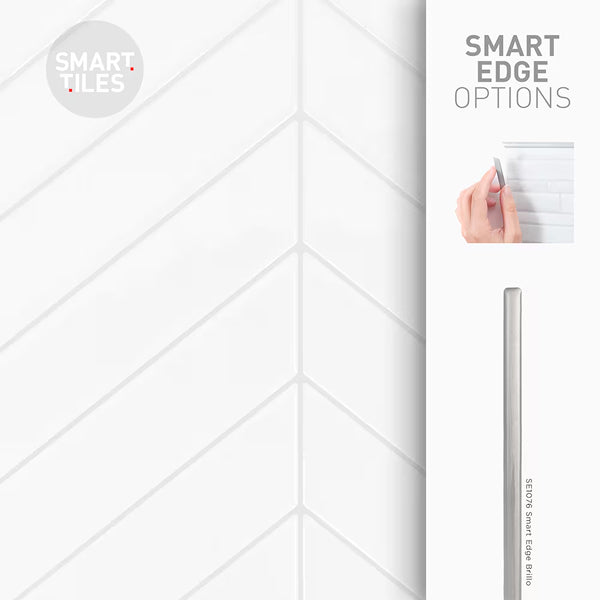 Smart Tiles Peel And Stick Backsplash Blok Chevron Tiles, Ceramic Look, 22.56In X 11.58In, White, 2-Pack
