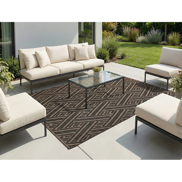 StyleWell Taupe Geo Taupe 8 ft. x 10 ft. Reversible Outdoor Area Rug