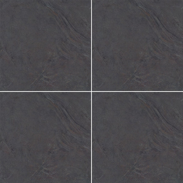 Modamo Casa Castle Stone Polished Black Porcelain Tile 0.35 inch Thick 24 inch x 24 inch 15.50 sq ft/case Polished