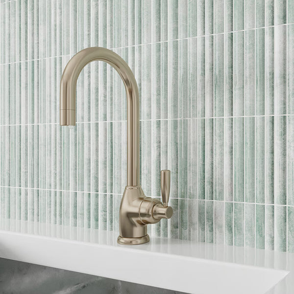 Merola Tile Rubik Aloe Ceramic Wall Tile 5.88 inch x 11.75 inch – 10.78 sq.ft./case Glossy Fluted Blue