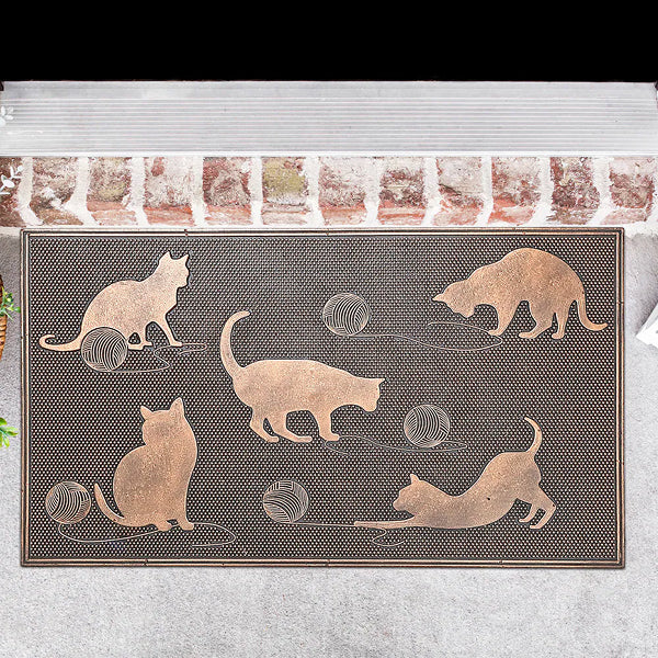 IH Casa Decor ERO Modern 18-Inch x 30-Inch Rubber Mat Cats Playing With Ball Of Yarn