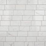 Load image into Gallery viewer, Merola Tile Classico Carrara Glossy Ceramic Subway Wall Tile 0.34 inch Thick 3 inch Wide 6.03 sq. ft. per Case – Marble Look High Sheen Finish