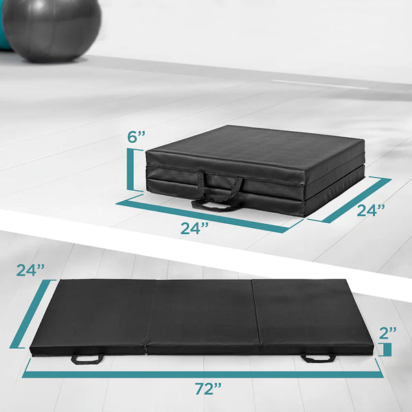 CAP Barbell All Purpose Folding Aerobic Fitness Gym & Gymnastics Mat 6 ft. x 2 ft. x 2 inch Thick Black Exercise Mat