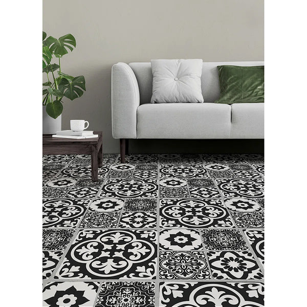 Valencia Charcoal Peel and Stick Floor Tiles