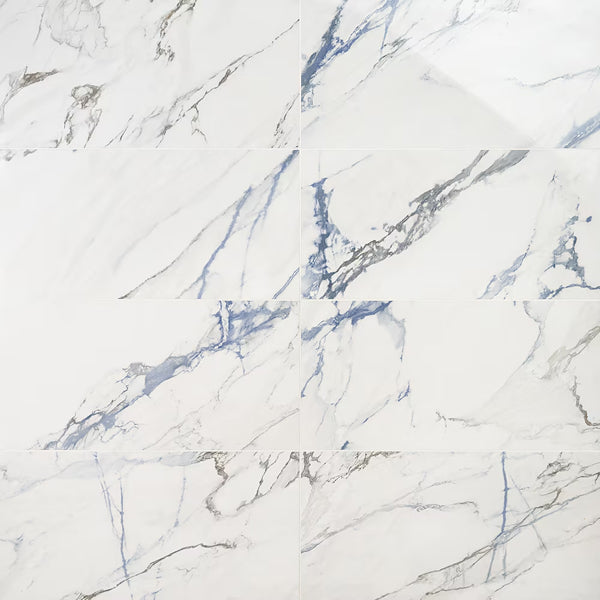 Ivy Hill Tile Calacatta Indigo Polished Porcelain Tile 12 inch x 24 inch 11.62 sq. ft./Case Marble Look Glossy Floor and Wall Tile