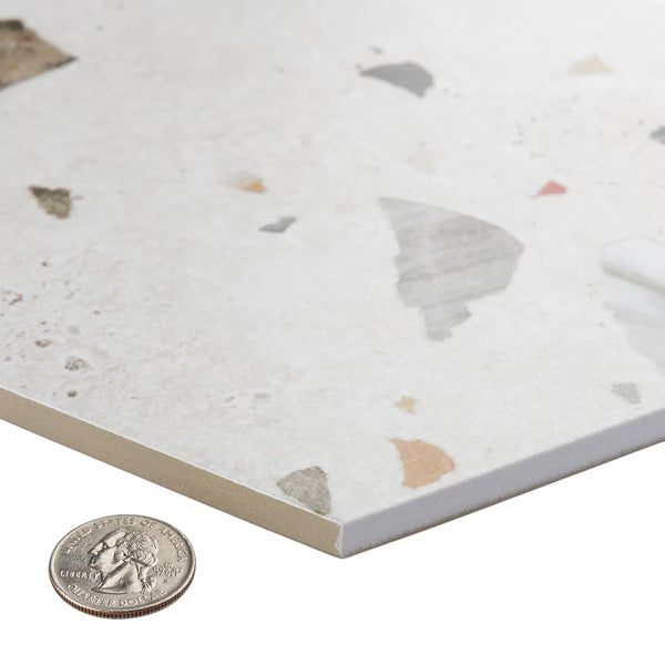Merola Tile Sonar Hex White 8.63 inch x 9.88 inch Porcelain Floor and Wall Tile 11.5 sq ft per Case Terrazzo Look