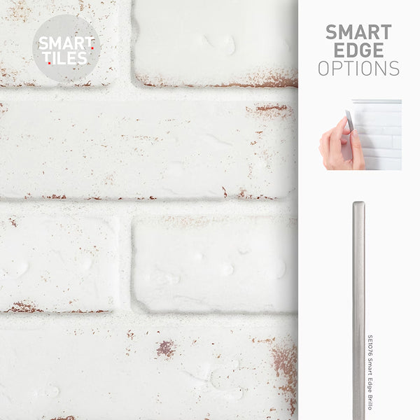 Smart Tiles Peel And Stick Backsplash Brik Toscana Tiles, Ceramic Look, 21.28In X 10.86In, White, 2-Pack