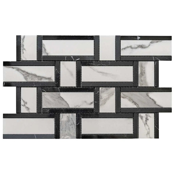 Stately Tre Basketweave 9.5" x 14" Porcelain Marble Look Wall & Floor Tile