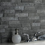 Load image into Gallery viewer, Merola Tile Ordino Black Porcelain Wall Tile 3.25 inch x 17.5 inch – 9.6 sq. ft. per Case Textured Stone Look Finish