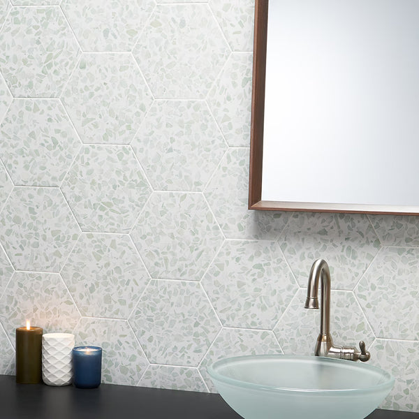 Ivy Hill Tile Fusion Hex Green Terrazzo 9 inch x 10.5 inch Matte Porcelain Floor and Wall Tile 8.07 sq ft per Case Hexagon