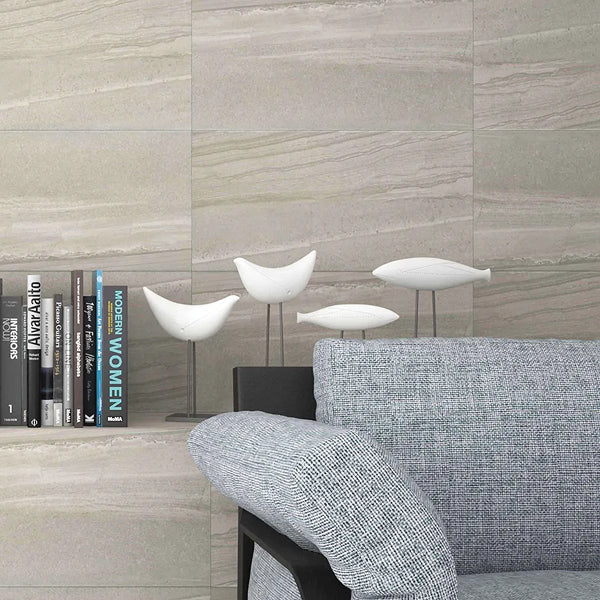 Carrelage en porcelaine PAROS, 11,8 po x 23,6 po, Gris clair – 17,4 pi²/boîte