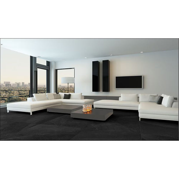 Mono Serra Evo Black Porcelain Tile 12 inch x 24 inch – 11.63 sq. ft. per Case Matte Glazed Finish