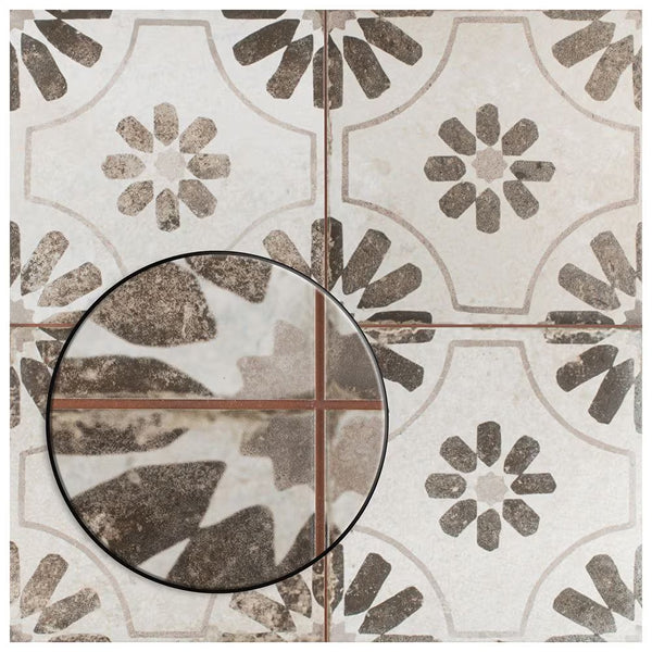 Merola Tile Kings Blume Nero Ceramic Floor and Wall Tile 0.37 inch Thick 17.63 inch Wide 10.95 sq ft/case Matte Textured Finish