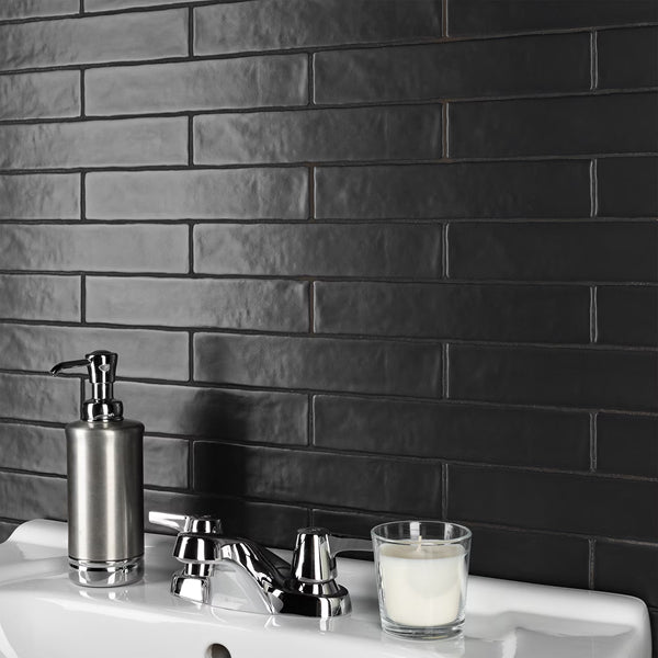 Merola Tile Chester Matte Nero Ceramic Wall Tile 2 inch Width 10 inch Length 13.44 sq ft/case Matte Subway Finish