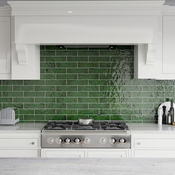 Merola Tile Viva Antic Verde Ceramic Wall Tile 0.35 inch Thick 3 inch Wide 4.16 sq ft/case Glossy Handmade Look