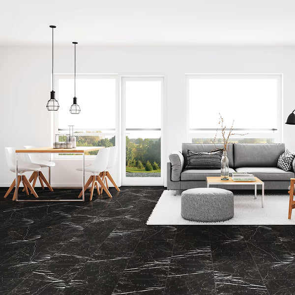 MSI Regallo Marquina Noir Porcelain Tile 12 inch x 24 inch 13.56 sq. ft./case Polished Marble Look Glossy Finish