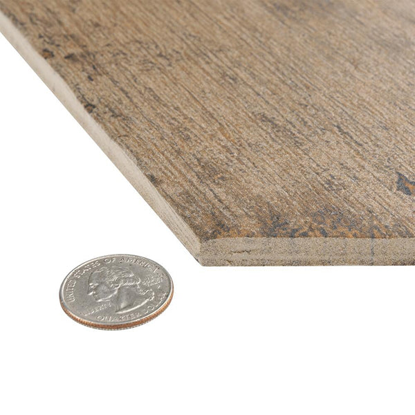 Merola Tile Retro Hex Terra Porcelain Tile 14.13 inch x 16.25 inch – 11.05 sq. ft. per Case Matte Wood Look Finish