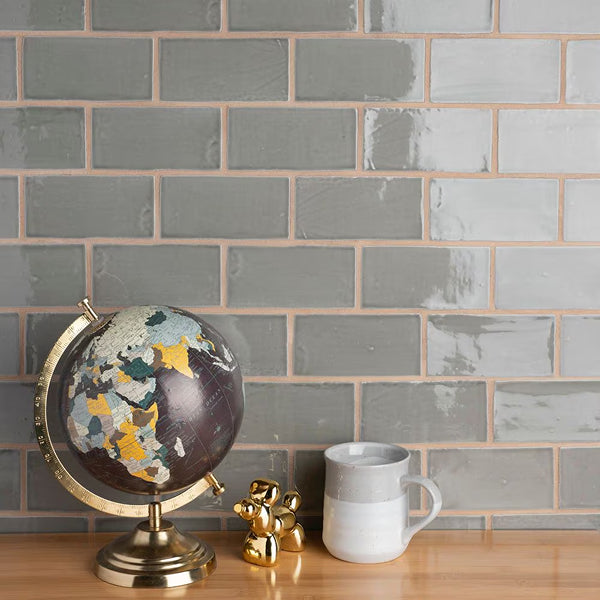 Merola Tile Chester Grey 3 inch x 6 inch Ceramic Wall Tile – 5.72 sq. ft. per Case, Glossy Smooth Finish
