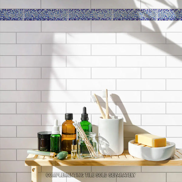 Merola Tile Captain Riptide Pacific Blue 2 inch x 7-7/8 inch Ceramic Wall Trim Tile – Glossy Embossed Finish, Coastal Wave Design, Wall & Backsplash Accent Tile