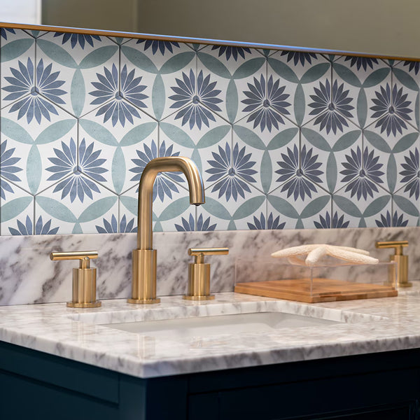 Merola Coco Hex Camellia Blue Porcelain Tile 0.35 inch Thick 7 inch x 8 inch 7.5 sq. ft./case Matte Hexagon Design