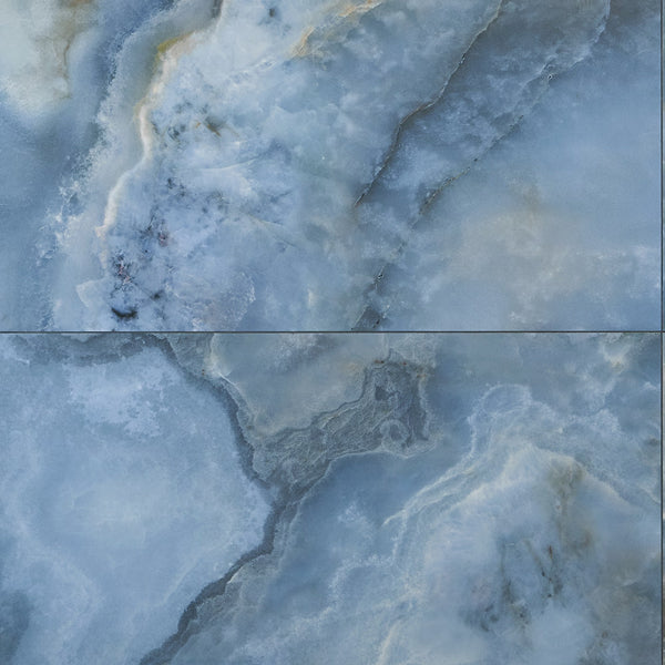 Ivy Hill Tile Jume Onyx Blue Porcelain Tile – 0.39 inch Thick, 24 inch x 48 inch, 15.49 sq.ft/Case – Polished Onyx Look Finish