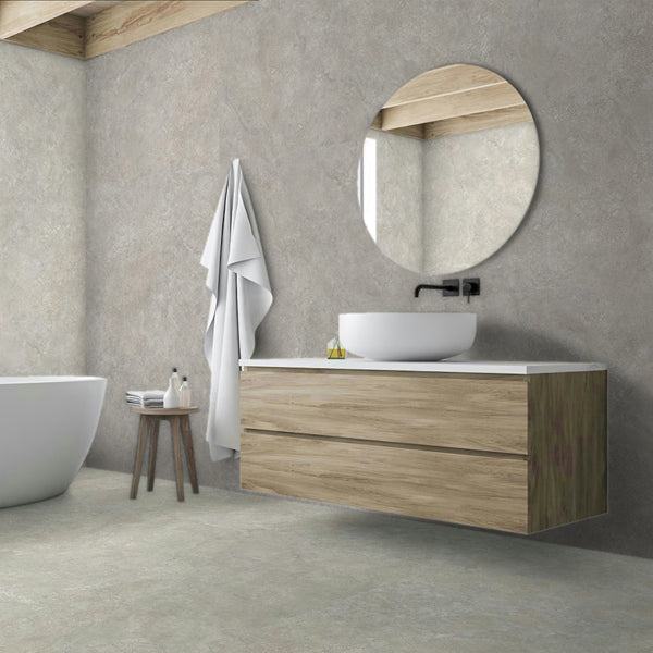 Modamo Travertine Cross Cut 24 inch x 48 inch Matte Glazed Porcelain Floor and Wall Tile 15.49 sq ft per Case Stone Look