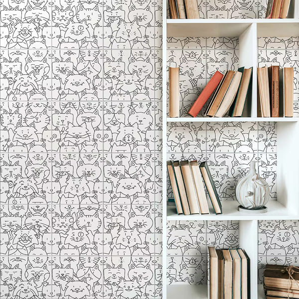 Merola Tile Oh My Cat Porcelain Floor and Wall Tile 9.75 inch x 9.75 inch x 0.4 inch – 10.88 sq. ft./Case, Mixed Textured White Finish