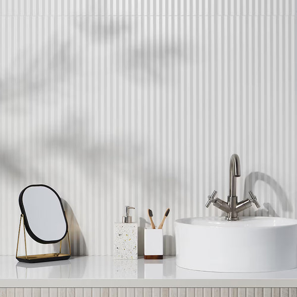 Ivy Hill Tile Linear White Ceramic Wall Tile 11.41 inch Width 35.37 inch Length 11.51 sq ft/case Matte 3D Linear Finish