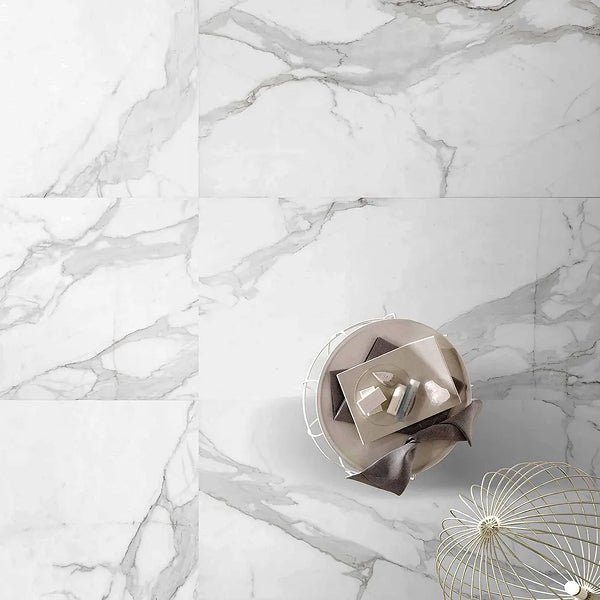 GLAMOUR Porcelain Tile, 11.6 in. x 23.6 in., Polished Calacatta – 15.21 sq.ft./box
