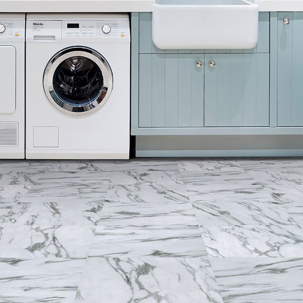 FloorPops Opaline 12-in x 12-in Peel & Stick Luxury Vinyl Tile (LVT) Flooring Set (20 sq.ft/case, Marble Look, High Gloss)