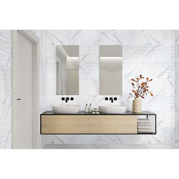 Title: MSI Stone ULC Dymo Statuary Wavy White Glossy Glazed Wall Ceramic Tile 0.37 inch Thick 12 inch x 24 inch (16 sq. ft./Case)