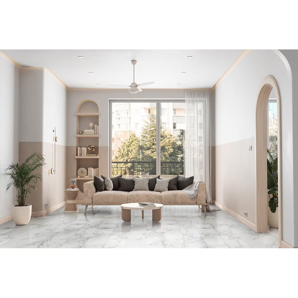 MSI Stone ULC Aviva Bianco 12 inch x 24 inch Glazed Polished Porcelain Floor and Wall Tile – 0.38 inch Thickness, Marble Look White Tile