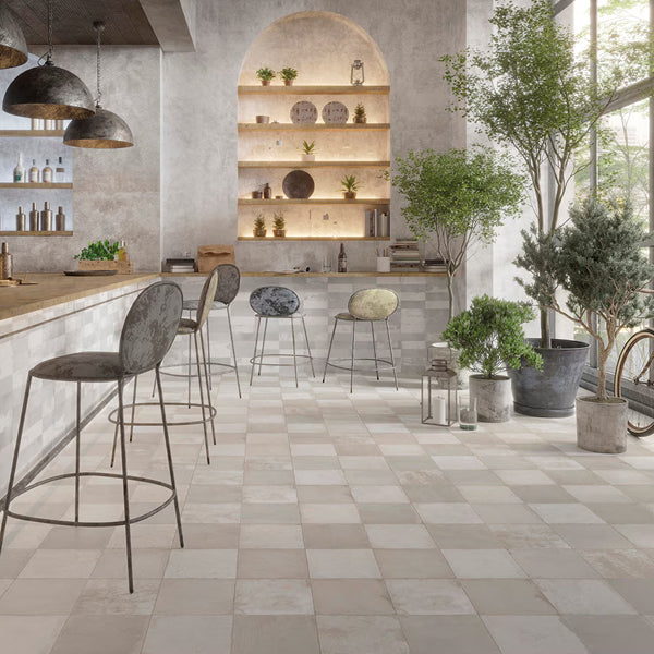 Merola Tile Kings Clay Checker Silver Ceramic Floor and Wall Tile 0.37 inch Thick 17.63 inch Wide 10.95 sq. ft. per Case – Low Sheen Vintage Finish