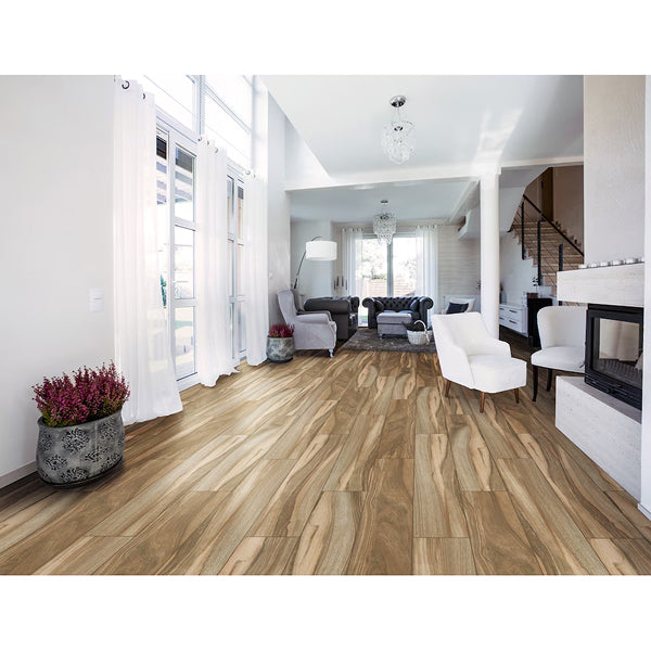MSI Stone ULC Meliana Cafe Matte Porcelain Floor and Wall Tile 9 inch x 48 inch x 0.38 inch – 12 sq. ft./Case, Wood Look Finish