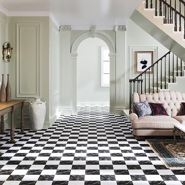 Merola Tile Ruzzini 17.88 inch x 17.88 inch Porcelain Floor and Wall Tile 13.5 sq ft per Case Marble Look Checkboard