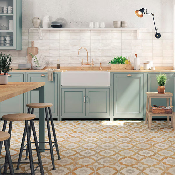 Merola Tile Kings Clay Blossom 17.63 inch x 17.63 inch Ceramic Floor and Wall Tile 10.95 sq ft/case – Vintage Pattern Matte Finish
