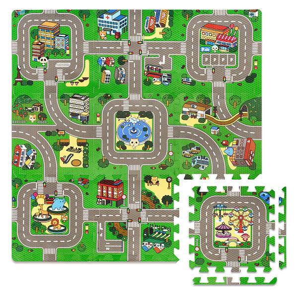 Sorbus Floor Traffic Play Mat Interlocking Set 9 Piece – Kids Foam Puzzle Floor Play Mat
