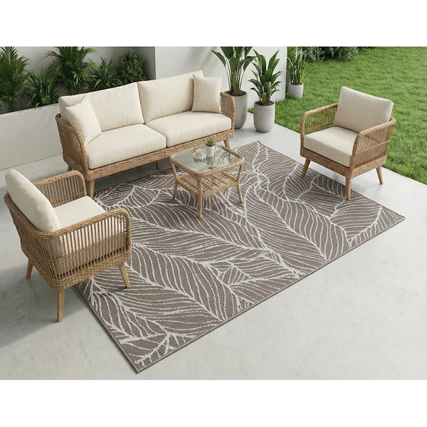 StyleWell Palm Leaves 8 ft. x 10 ft. Reversible Outdoor Area Rug – Beige Indoor/Outdoor Polypropylene Rug