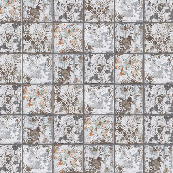 Merola Tile Aevum Dark Ornato 7.88 inch x 7.88 inch Ceramic Wall Tile – 9.63 sq ft per Case, Textured Decorative Marble Look Wall Tile
