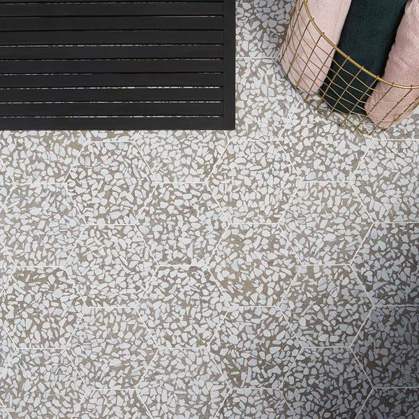 Ivy Hill Tile Fusion Hex Grigio Terrazzo 9 inch x 10.5 inch Matte Porcelain Floor and Wall Tile 8.07 sq ft per Case Hexagon