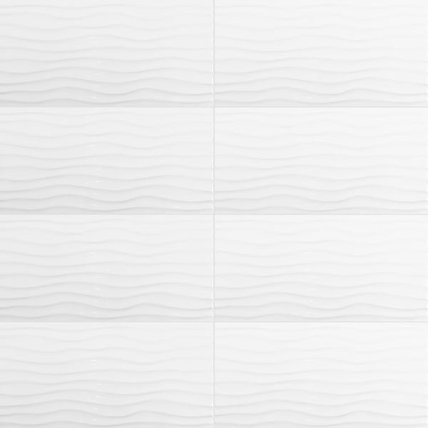 Anatolia Metro White Motion Glossy Rectified Ceramic Wall Tile 12 inch x 24 inch – 11.63 sq.ft./case Textured 3D