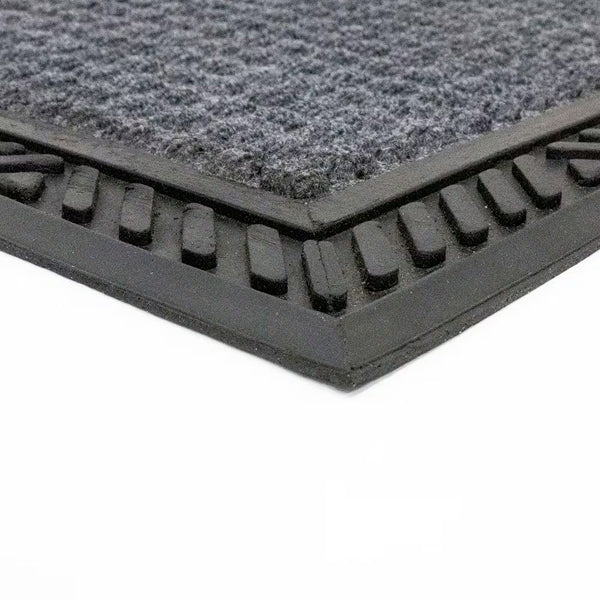 StepGuard 24 inch x 35 inch Grey Rectangular Polyester Doormat with Tribal Rubber Border – Non-Slip Indoor Outdoor Entrance Mat