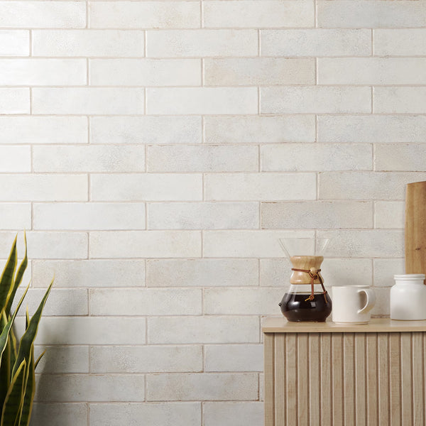 Ivy Hill Tile Mandalay White 2.95 inch x 11.81 inch Polished Ceramic Wall Tile 0.34 inch Thick 5.38 sq ft/case Textured Polished Finish