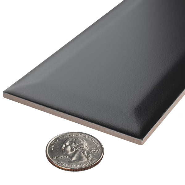 Merola Tile Crown Heights Beveled Matte Black 3 inch x 6 inch Ceramic Wall Tile – 5.72 sq. ft. per Case, Slightly Textured Matte Finish