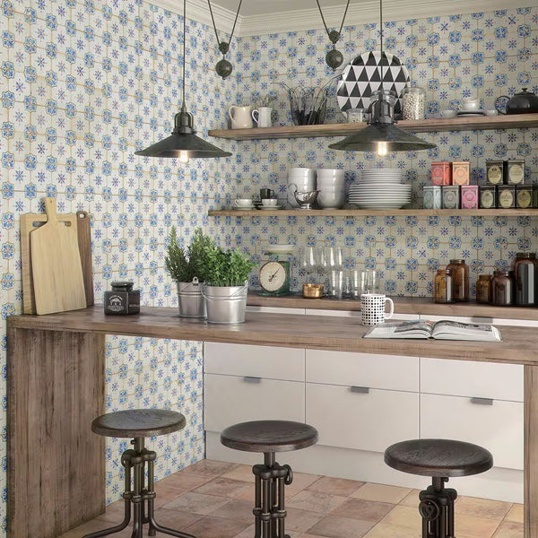 Merola Tile Mirambel Azul 13 inch x 13 inch Ceramic Floor and Wall Tile – 12.2 sq. ft. per Case, Matte Textured Finish